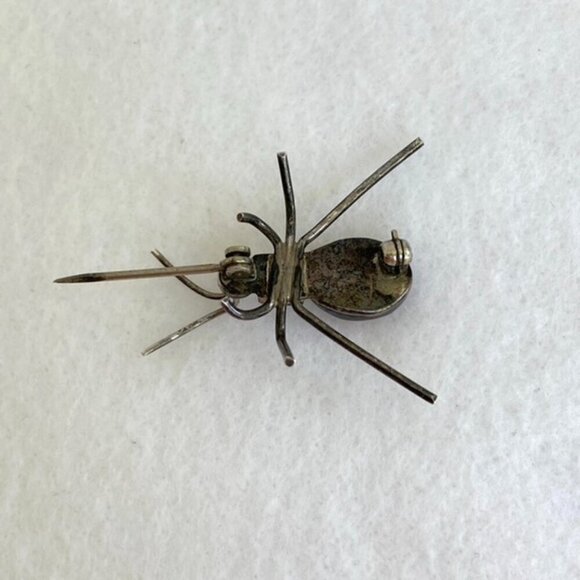 Sterling Silver 925 Oval Tigers Eye Cabochon Spider Critter Dainty Bug Brooch - Picture 7 of 16